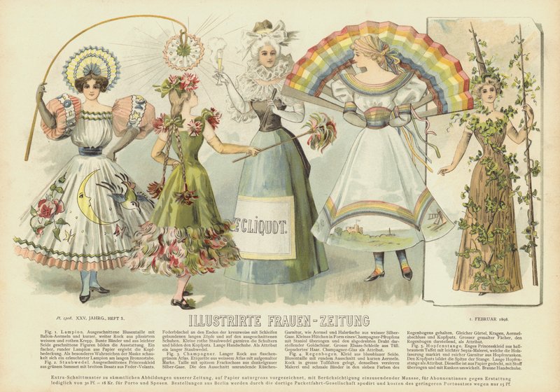 Kvinders kostumer og modetøj (farve litho) af German School