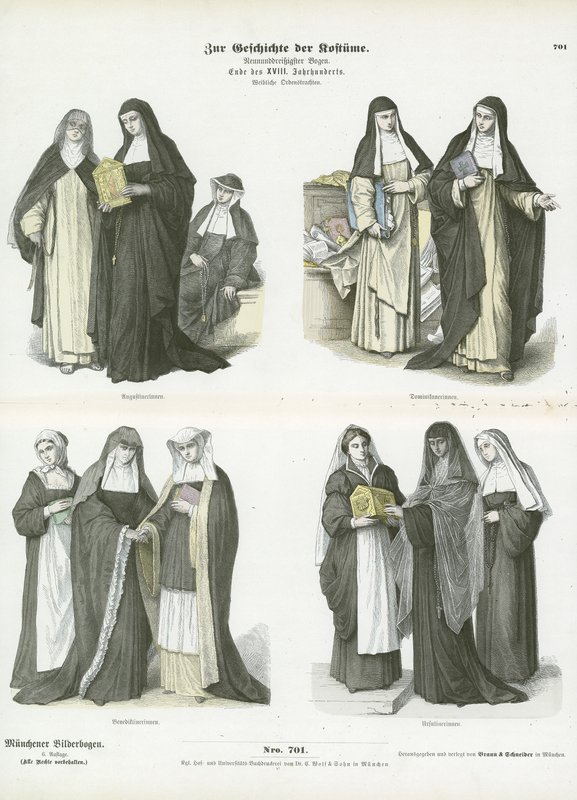 Womens costumes of Christian religious orders, late 18th Century  af German School