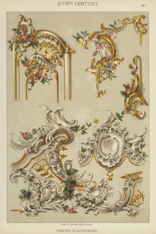 XVIII. århundrede, malet gipsværk (farve litho) af German School