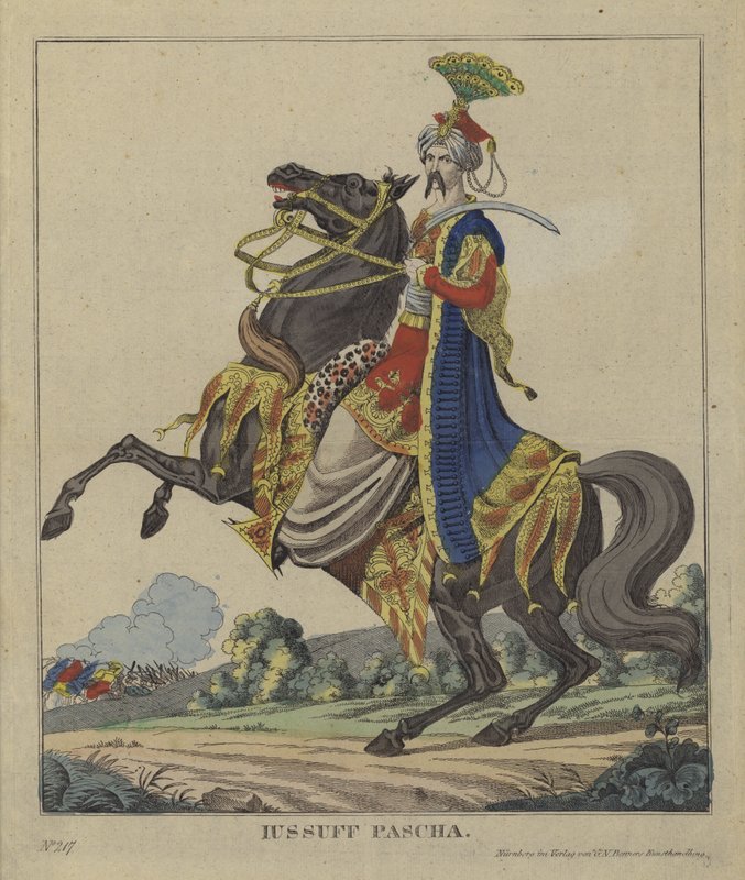 Yusuf Pasha, osmannisk general (farvet gravering) af German School