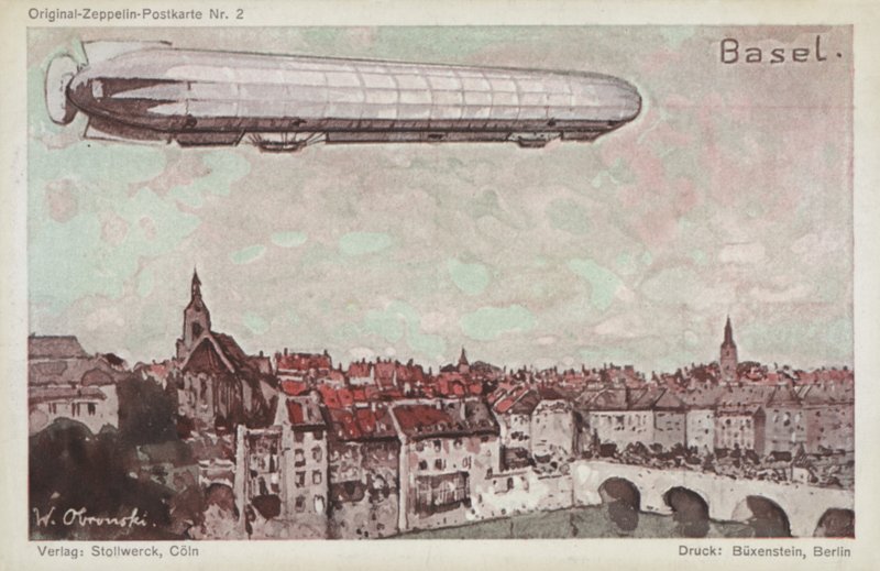 Zeppelin flyvende over Basel af German School