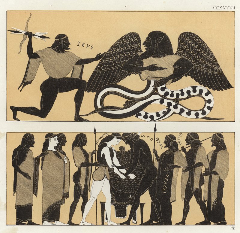 Zeus med Typhon og den calydonske jagt af German School