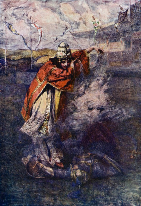 Duessa dispelled the Enchanted Cloud (farve litho) af Gertrude E. Demain (after) Hammond