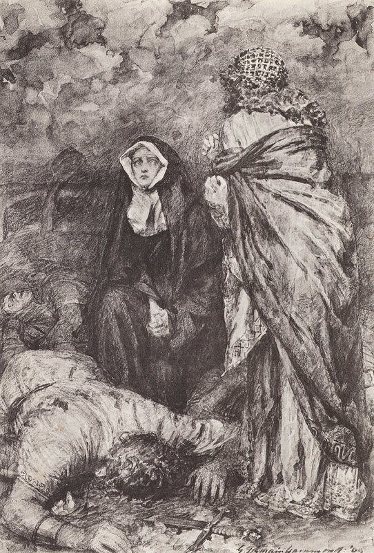 Illustration til The Story of Hereward, The Champion of England (litografi) af Gertrude E. Demain (after) Hammond
