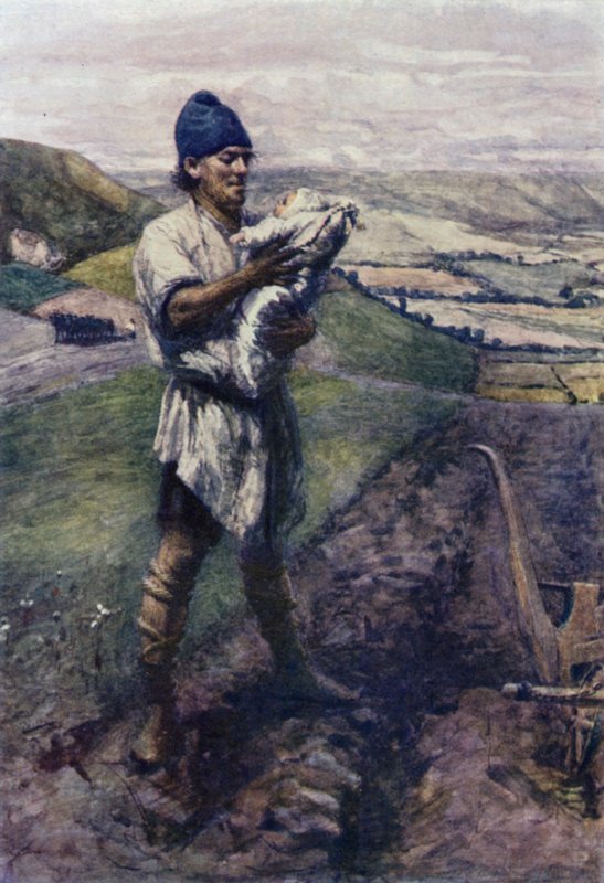 "I en furet mark fandt plovmanden dig" (farve litho) af Gertrude E. Demain (after) Hammond