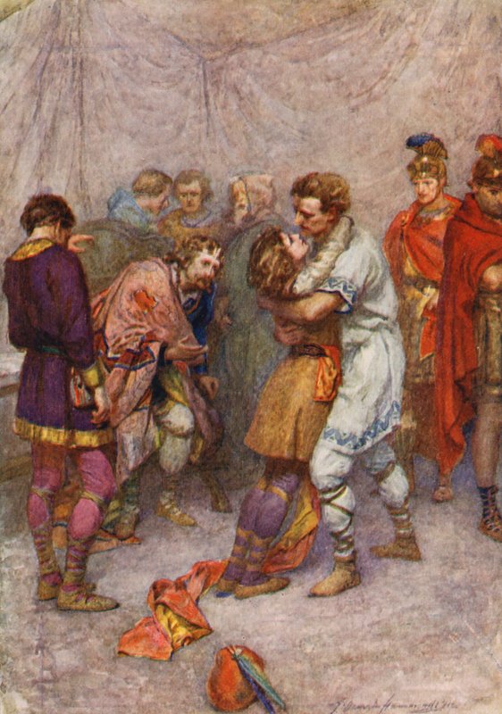 William Shakespeares skuespil: Cymbeline (farvelitografi) af Gertrude E. Demain (after) Hammond