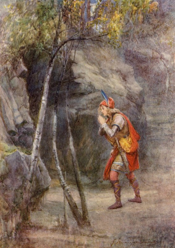 William Shakespeares skuespil: Cymbeline (farvelitografi) af Gertrude E. Demain (after) Hammond