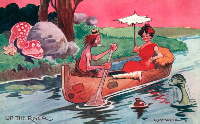 Stenalderen: op ad floden (farvelitografi) af Gilbert Morris Payne