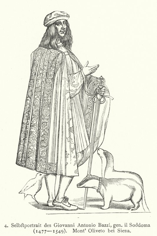 Selvportræt af den italienske renæssancekunstner Il Sodoma (Giovanni Antonio Bazzi) (gravering) af Giovanni Antonio Bazzi (after) Sodoma