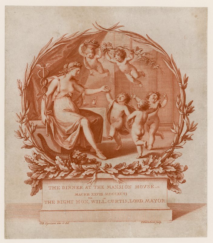 Invitation til middag i Mansion House, London, den 28. marts 1796 (gravering) af Giovanni Battista Cipriani