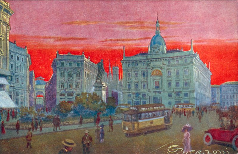 Milano / Milano: Piazza Cordusio (farvelitografi) af Giovanni Guerzoni