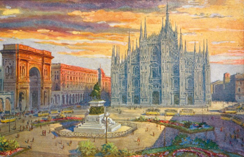 Milano / Milano: Piazza del Duomo (farvelitografi) af Giovanni Guerzoni