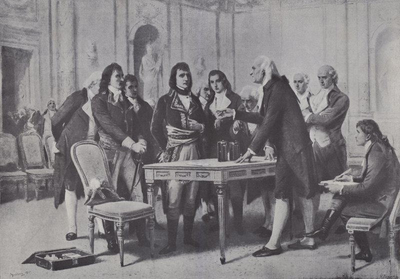 Alessandro Volta demonstrerer sit batteri for Napoleon, Frankrigs førstekonsul, 1801 af Giuseppe Bertini
