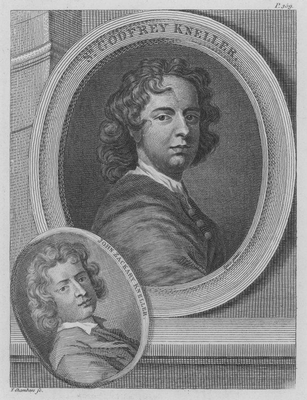 Sir Godfrey Kneller og John Zacharias Kneller, tyske kunstnere aktive i England (gravering) af Godfrey (after) Kneller