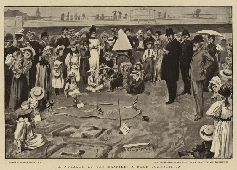 En nyhed ved havet, en sandkonkurrence af Gordon Frederick Browne