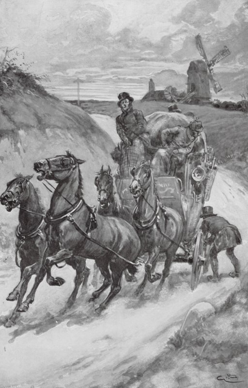 En scenetræner i gamle dage (litografi) af Gordon Frederick (after) Browne
