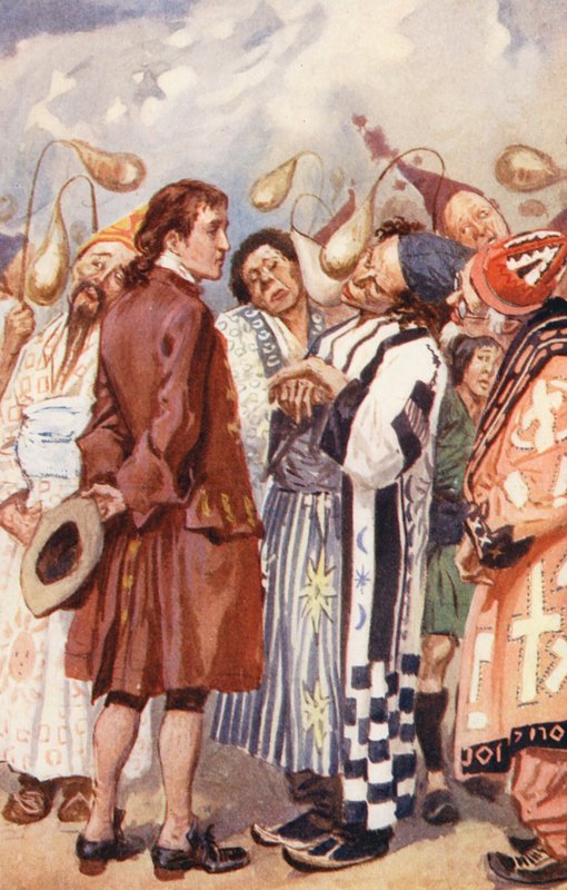 Illustration til Gullivers rejser af Jonathan Swift (farvelitografi) af Gordon Frederick (after) Browne