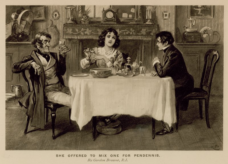 Illustration til The History of Pendennis af Thackeray (litho) af Gordon Frederick (after) Browne