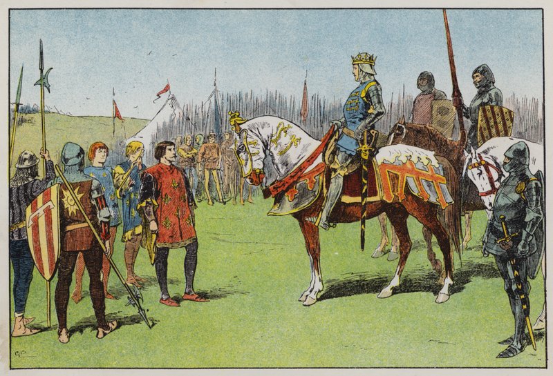 Henry V før slaget ved Agincourt (farve litho) af Gordon Frederick Browne