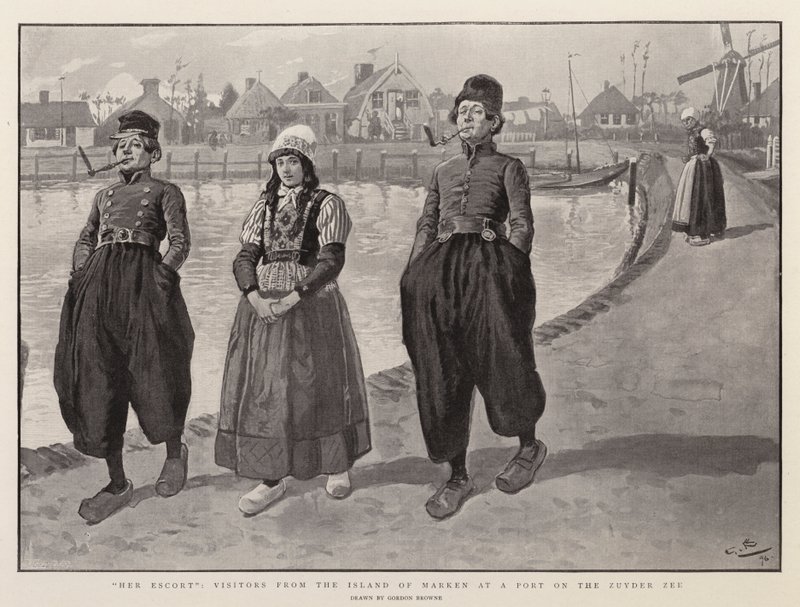 Hendes eskorte, besøgende fra øen Marken ved en havn på Zuyder Zee af Gordon Frederick Browne