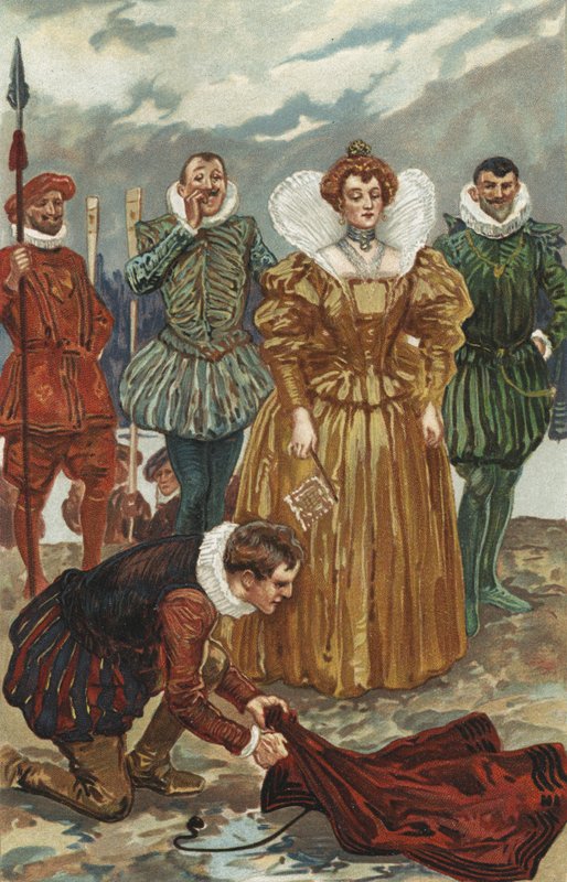 Sir Walter Raleigh tilbyder sin kappe til dronning Elizabeth I af Gordon Frederick Browne