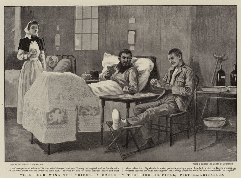 Boeren vinder Tricket, A Scene in the Base Hospital, Pietermaritzburg af Gordon Frederick Browne