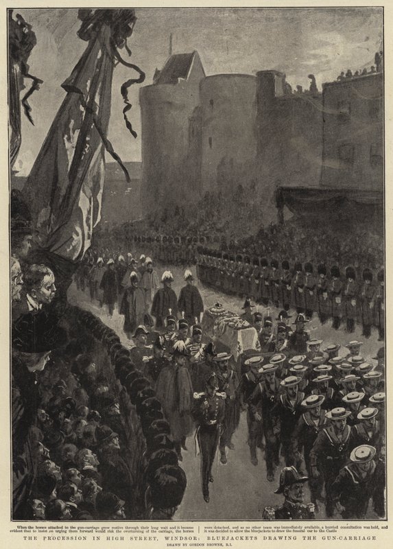 Processionen i High Street, Windsor, Bluejackets tegner pistolvognen af Gordon Frederick Browne