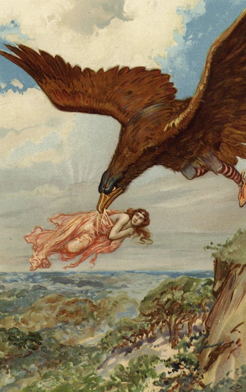 Thjassi, kæmpen, i sin ørnefjerdragt fløj ned og indhentede Iduna (chromolitho) af Gordon Frederick Browne