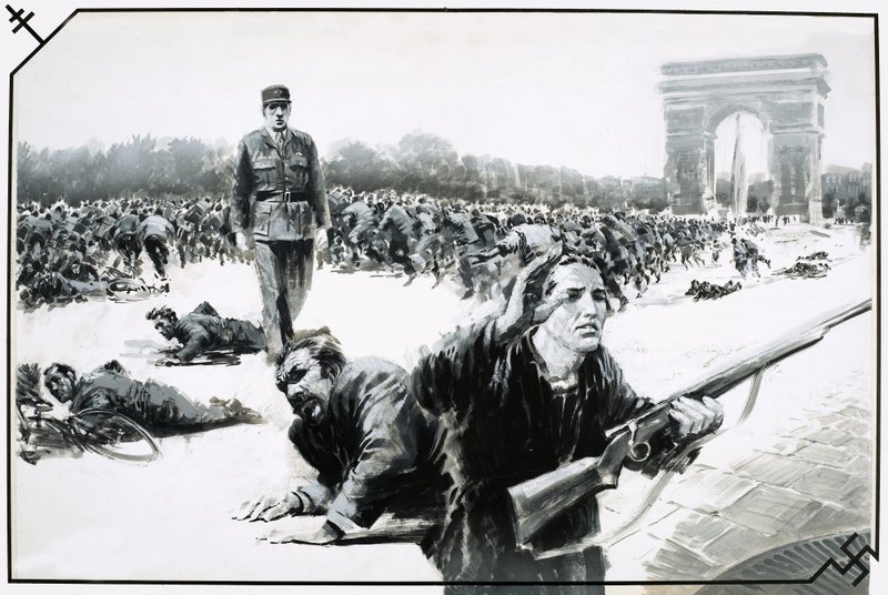 Charles de Gaulle går sin sejrsgang ned ad Champs Elysses under befrielsen af Paris. af Graham Coton