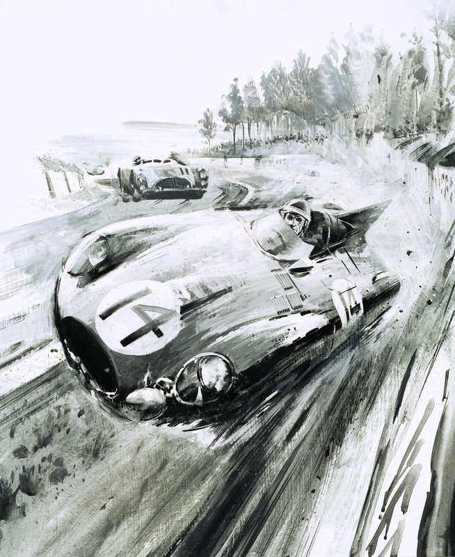 D-type Jaguar ved Le Mans i 1954 af Graham Coton