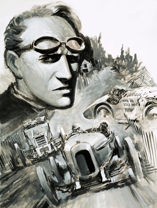Henry Segrave var den første mand, der brød 200 km/t-barrieren (gouache på papir) af Graham Coton