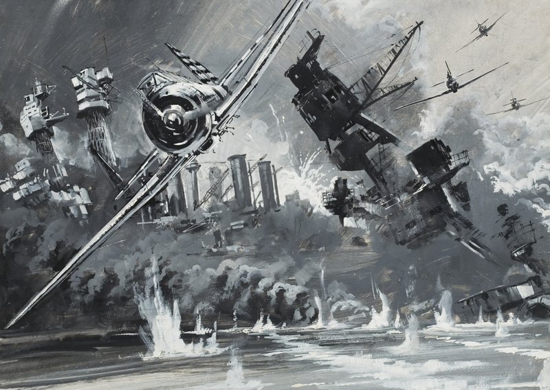 Pearl Harbour, 7. december 1941 (gouache på papir) af Graham Coton