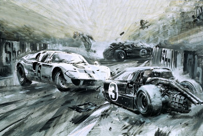 Le Mans-løbet i 1967 (gouache på papir) af Graham Coton