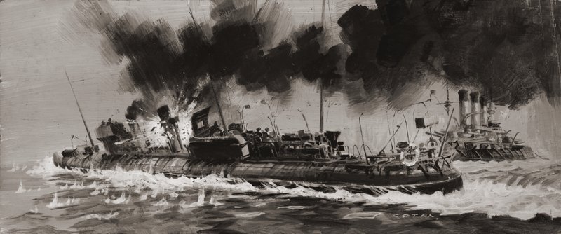 Uidentificeret flådeindsats under 1. verdenskrig (gouache på papir) af Graham Coton