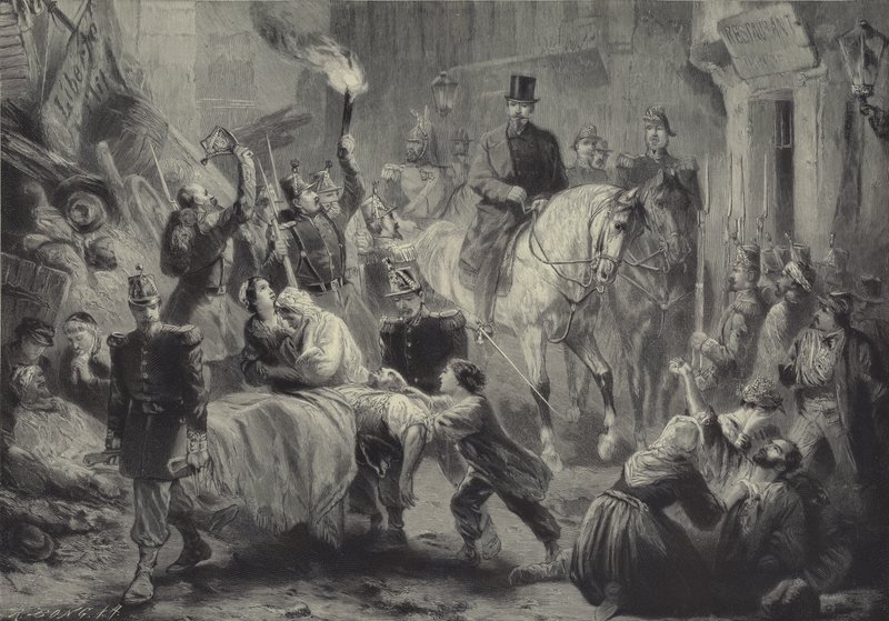 Louis Napoleon besøgte Paris-barrikaderne på hesteryg natten til den 3. december 1851 af Gustav Bartsch