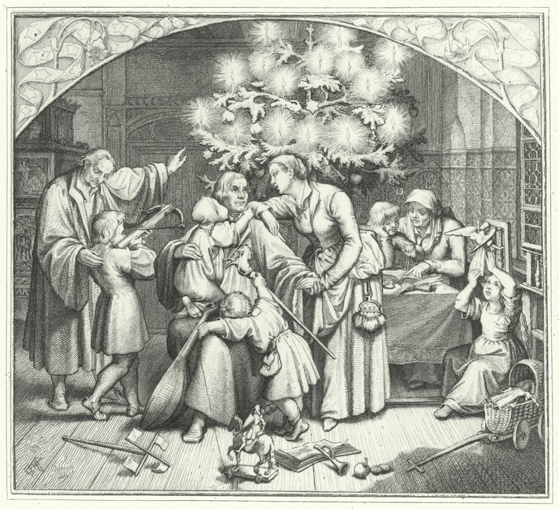 Martin Luther og hans familie nyder højtiden (gravering) af Gustav Ferdinand Leopold Konig