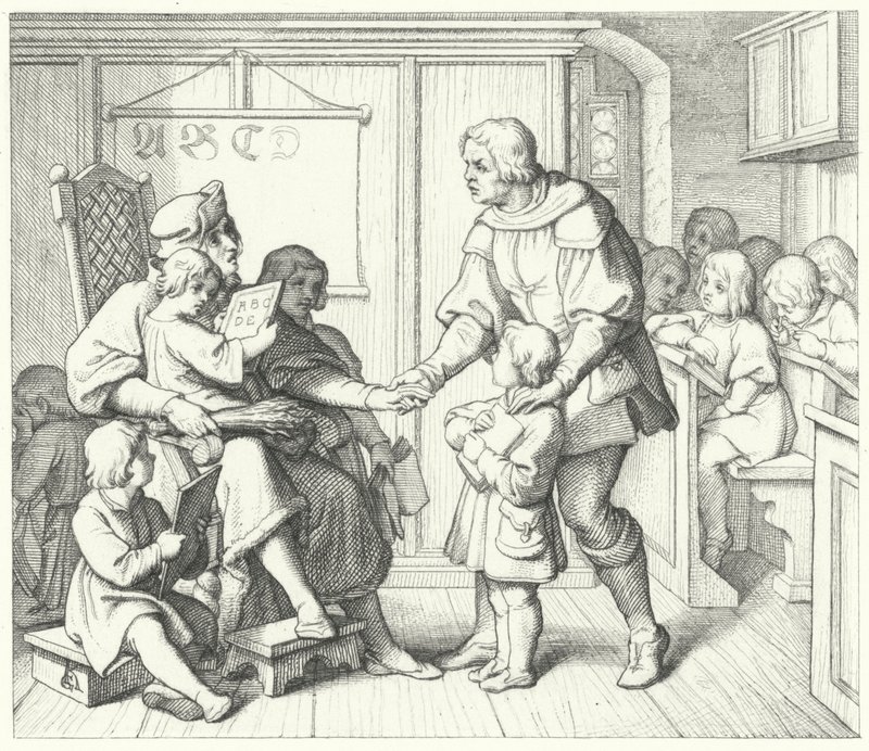 Martin Luther i skolen (gravering) af Gustav Ferdinand Leopold Konig