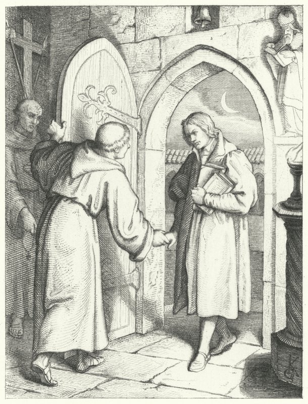 Martin Luther gik ind i St Augustines-klosteret i Erfurt den 17. juli 1505 af Gustav Ferdinand Leopold Konig