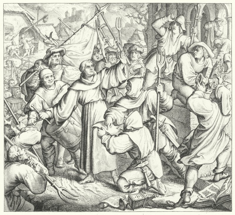 Martin Luther prædiker mod oprørerne og bondekrigen (gravering) af Gustav Ferdinand Leopold Konig