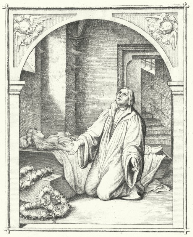 Martin Luther med sin datter Magdalenas døde krop, 1542 af Gustav Ferdinand Leopold Konig
