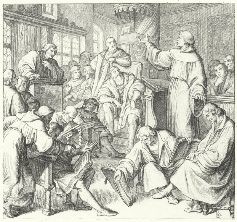 Leipzig-debatten, Andreas Karlstadt, Johann Eck og Martin Luther, 1519 af Gustav Ferdinand Leopold Konig