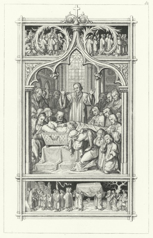 Martin Luthers begravelse (stik) af Gustav Ferdinand Leopold Konig