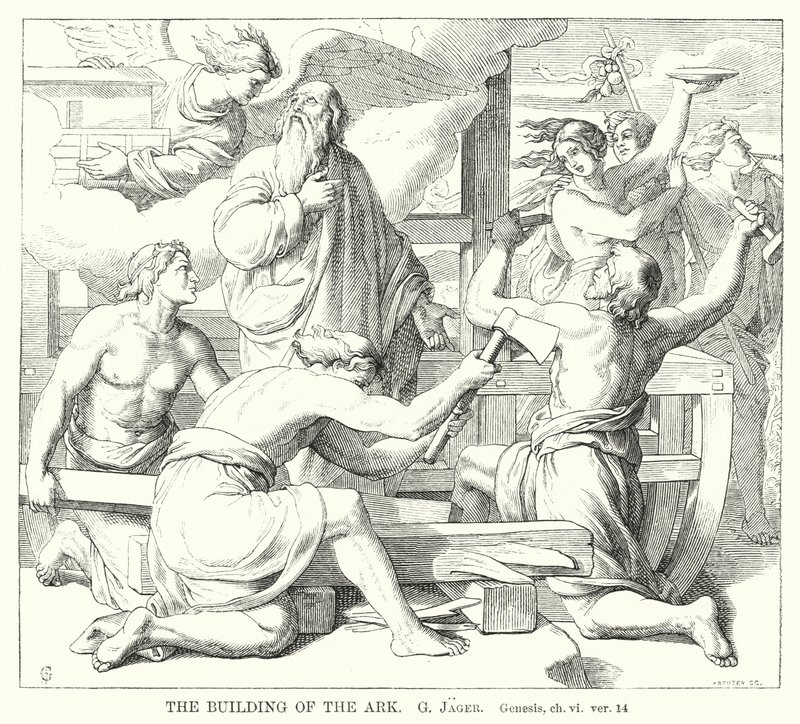 The Building of the Ark, Genesis, ch vi, ver 14 (gravering) af Gustav Jager