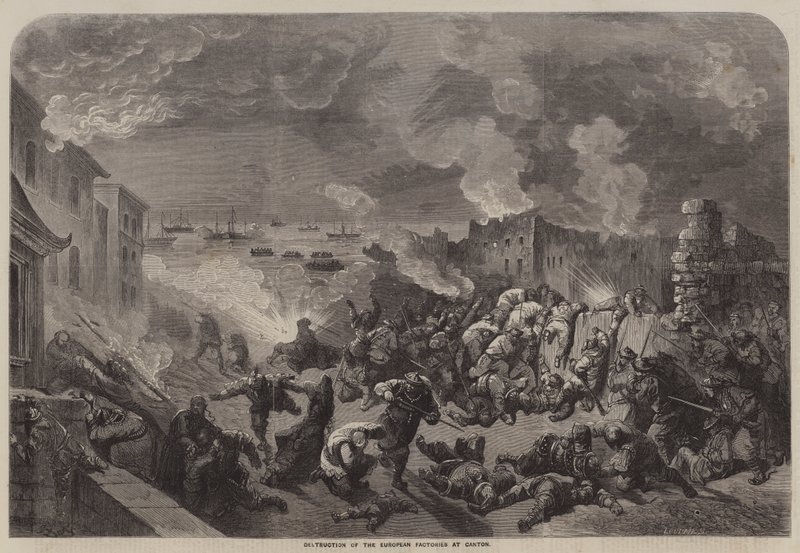 Ødelæggelse af de europæiske fabrikker i Canton af Gustave Dore