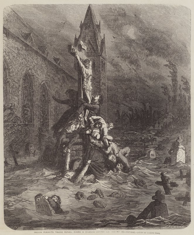 Franske bønder tager tilflugt omkring et krucifiks af Gustave Dore