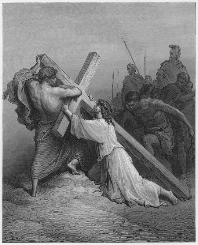 Gustave Dore Bibelen: Jesus falder under korset af Gustave Dore