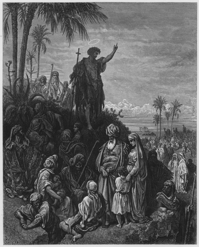 Gustave Dore Bibelen: Johannes Døberen prædiker i ørkenen af Gustave Dore