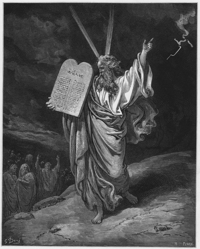 Gustave Dore Bibelen: Moses kommer ned fra Sinai-bjerget af Gustave Dore