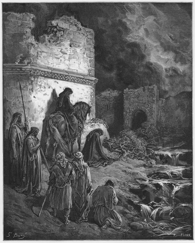 Gustave Dore Bible: Nehemias ser i hemmelighed ruinerne af Jerusalems mure af Gustave Dore