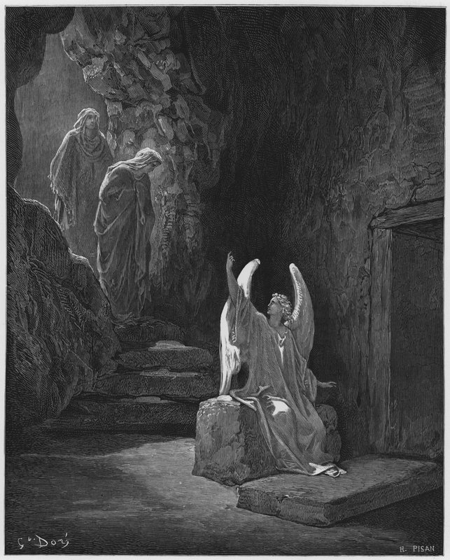 Gustave Dore Bible: Englen ved døren til graven af Gustave Dore